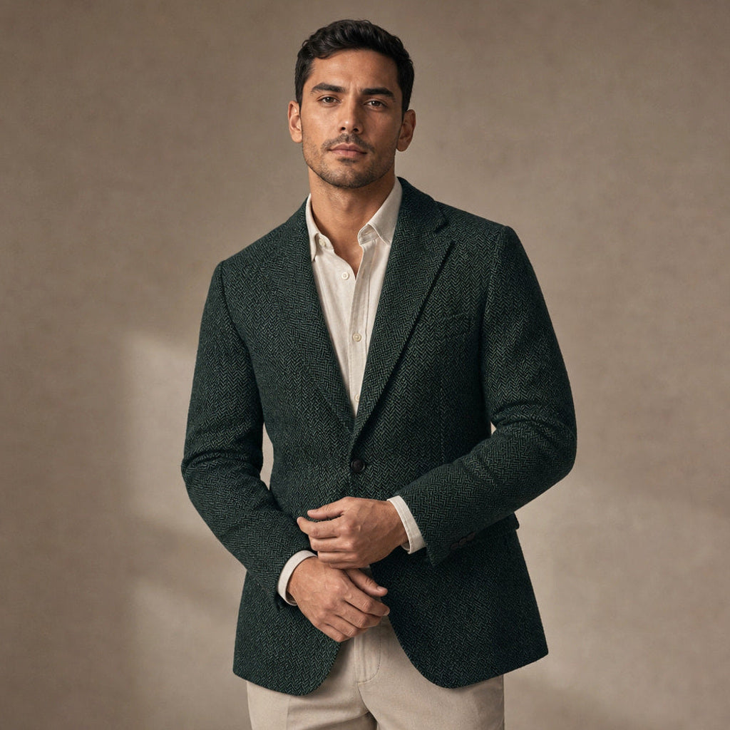 Falko | Blazer Fischgrat Regular Fit Dunkelgrün – Produktfoto