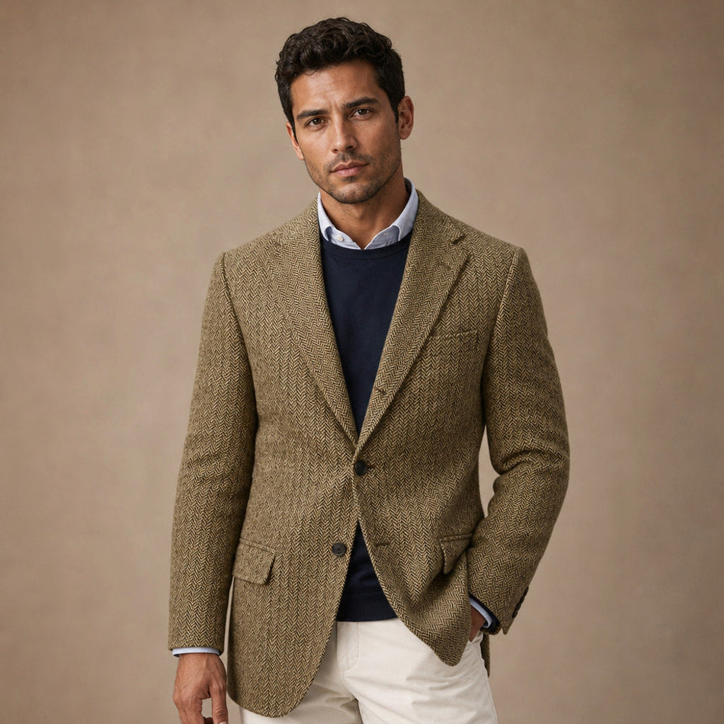 Falko | Blazer Fischgrat Regular Fit Khaki – Produktfoto
