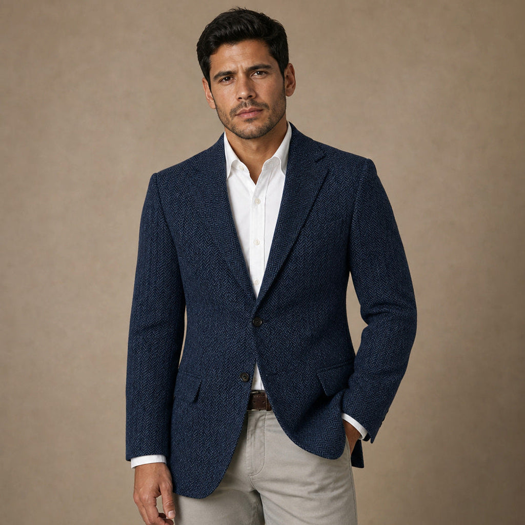 Falko | Blazer Fischgrat Regular Fit in Navy – Premium Editorial