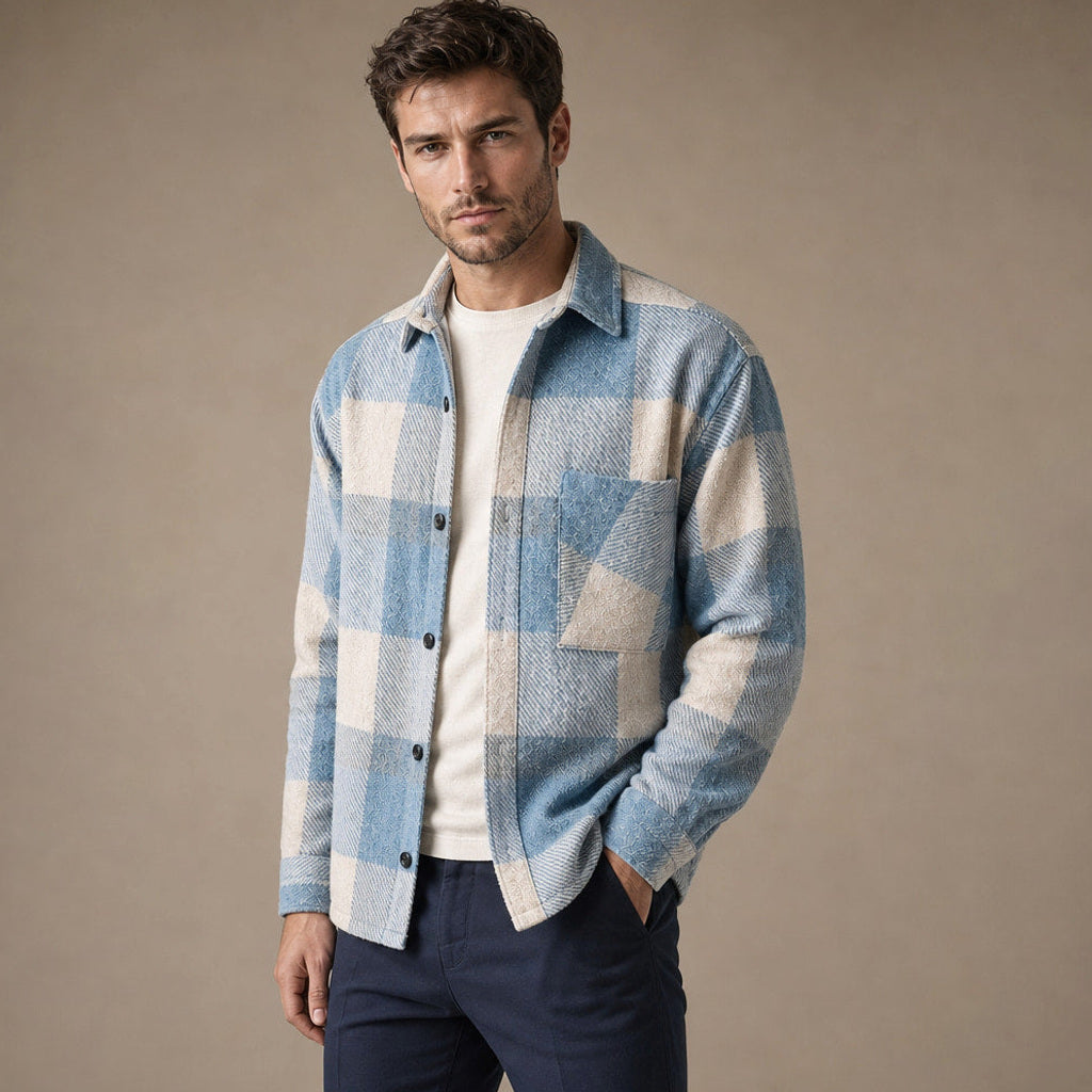 Fenlor | Flanellhemd Karo Relaxed Fit Blau – Seitenansicht