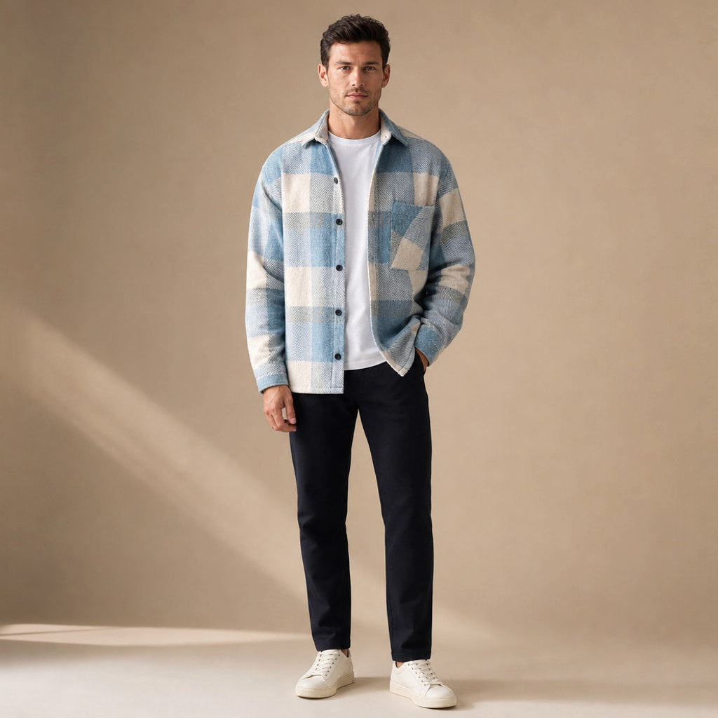 Fenlor | Flanellhemd Karo Relaxed Fit Blau – Gesamtlook