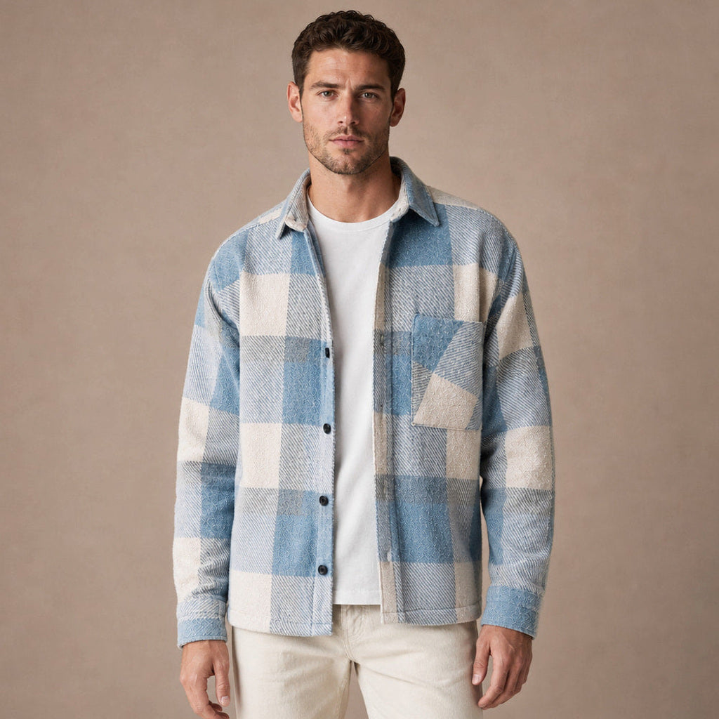 Fenlor | Flanellhemd Karo Relaxed Fit in Blau – Premium Editorial