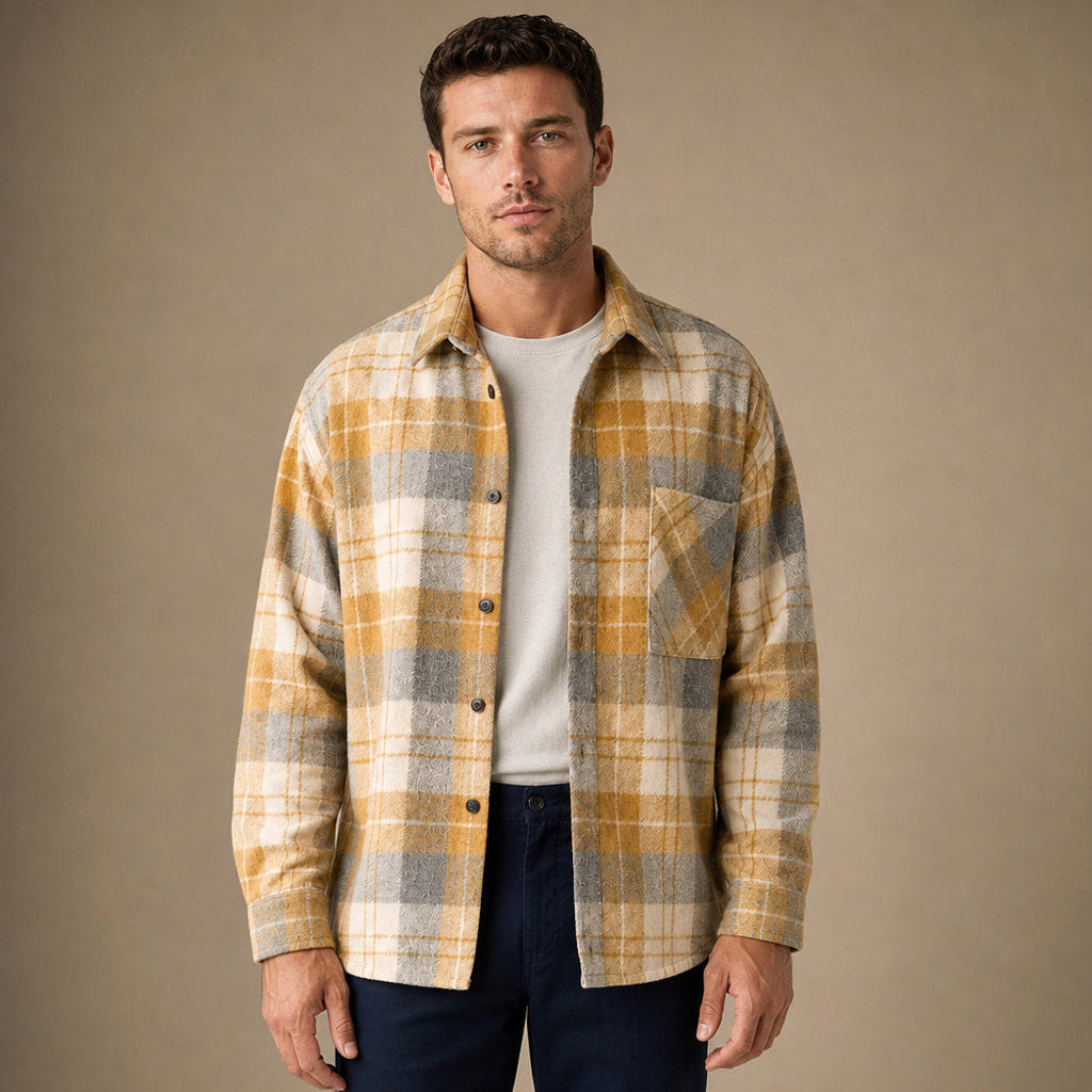 Fenlor | Flanellhemd Karo Relaxed Fit in Gelb – Premium Editorial