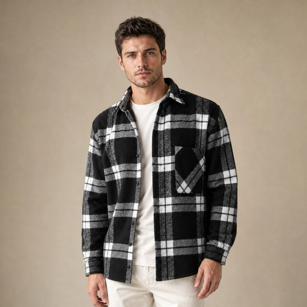 Fenlor | Flanellhemd Karo Relaxed Fit in Schwarz – Premium Editorial