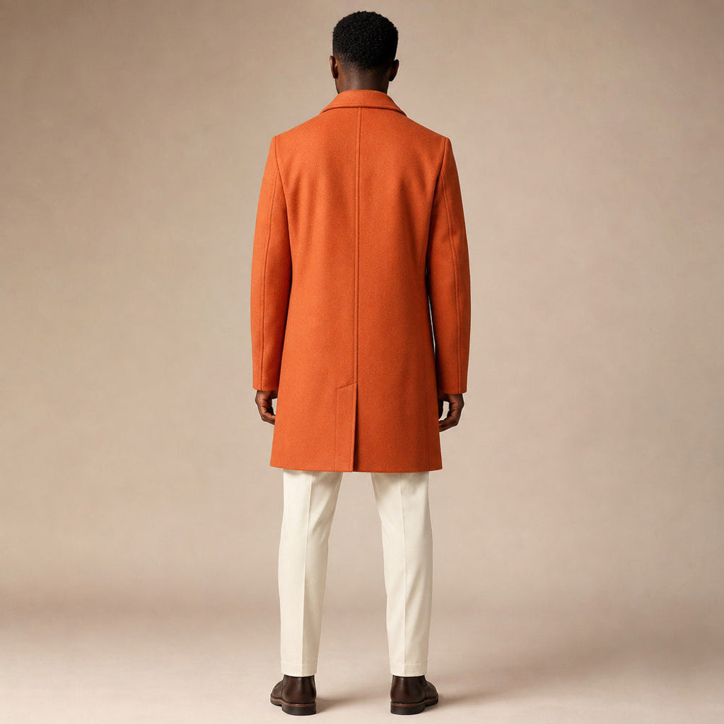 Folkbert | Kurzmantel Wolle Einreiher Orange – Gesamtlook