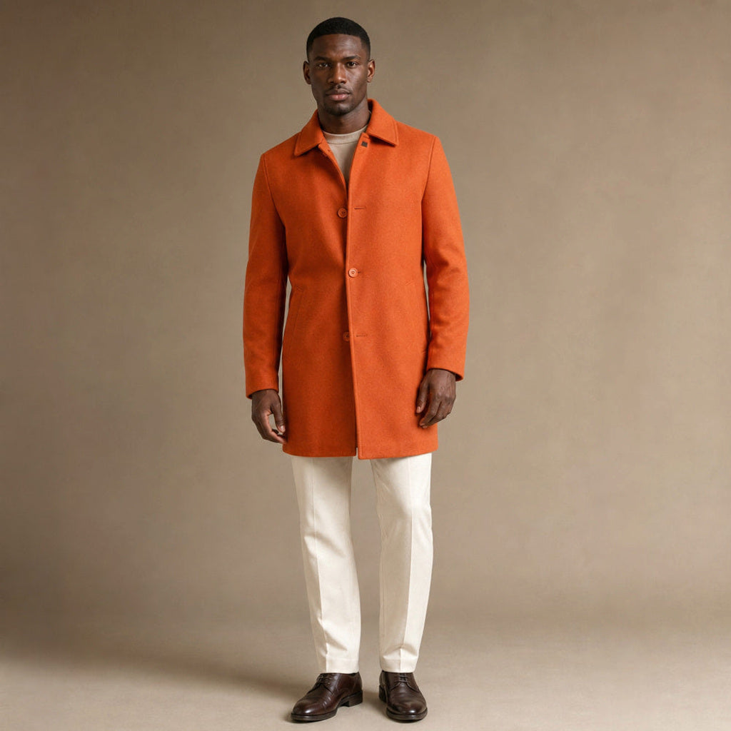 Folkbert | Kurzmantel Wolle Einreiher in Orange – Premium Editorial