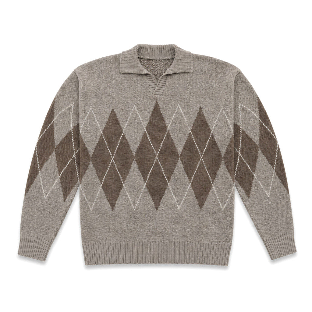 Friedbert | Strickpullover Argyle Hemdkragen Taupe – Produktfoto