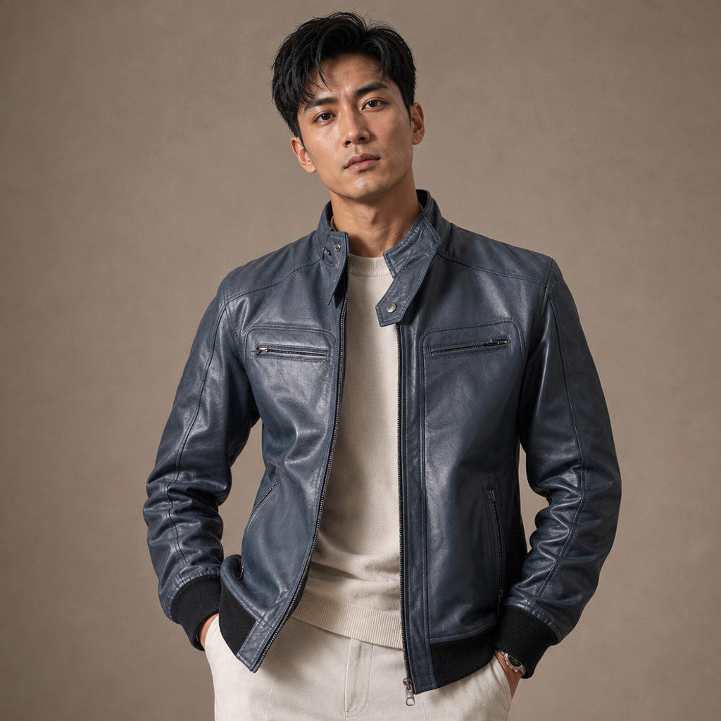 Friedemann | Lederjacke Bomber Blau Blau – Produktfoto