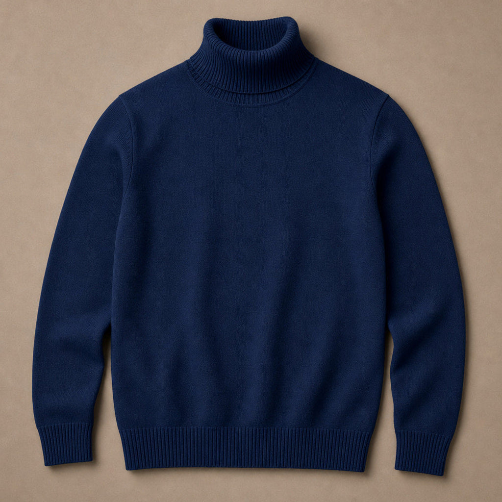 Gernot | Rollkragenpullover Merinowolle Blau – Produktfoto
