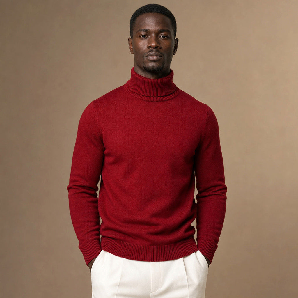 Gernot | Rollkragenpullover Merinowolle in Rot – Premium Editorial