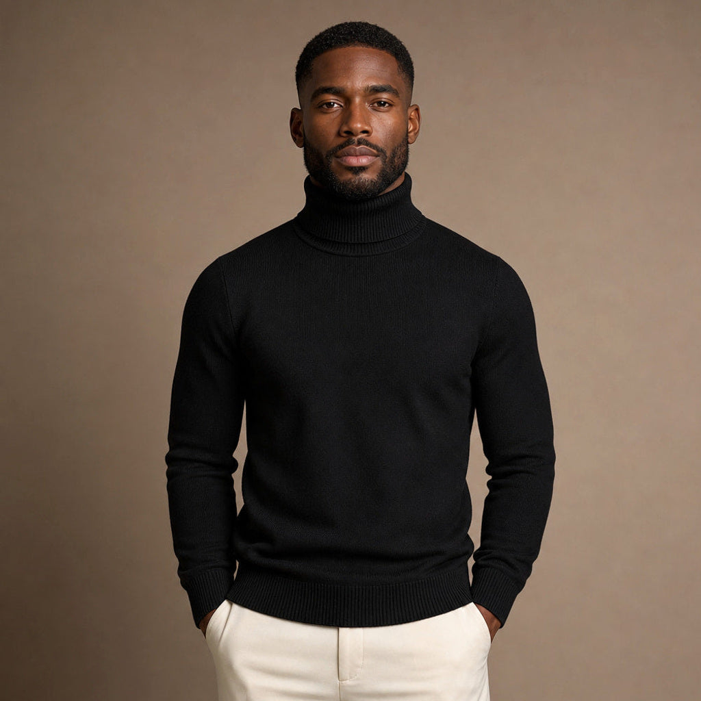 Gernot | Rollkragenpullover Merinowolle in Schwarz – Premium Editorial