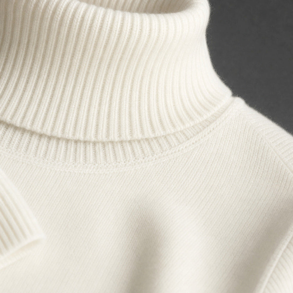 Gernot | Rollkragenpullover Merinowolle Weiß – Stoff- und Detailaufnahme