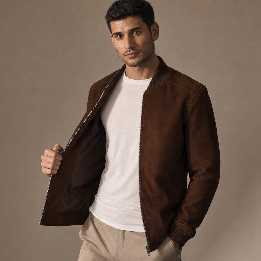Geromar | Bomberjacke Wildleder Dunkelbraun – Premium Editorial