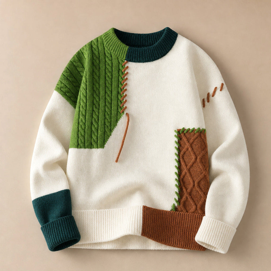 Günter | Strickpullover Color-Blocking Rundhals Grün – Produktfoto