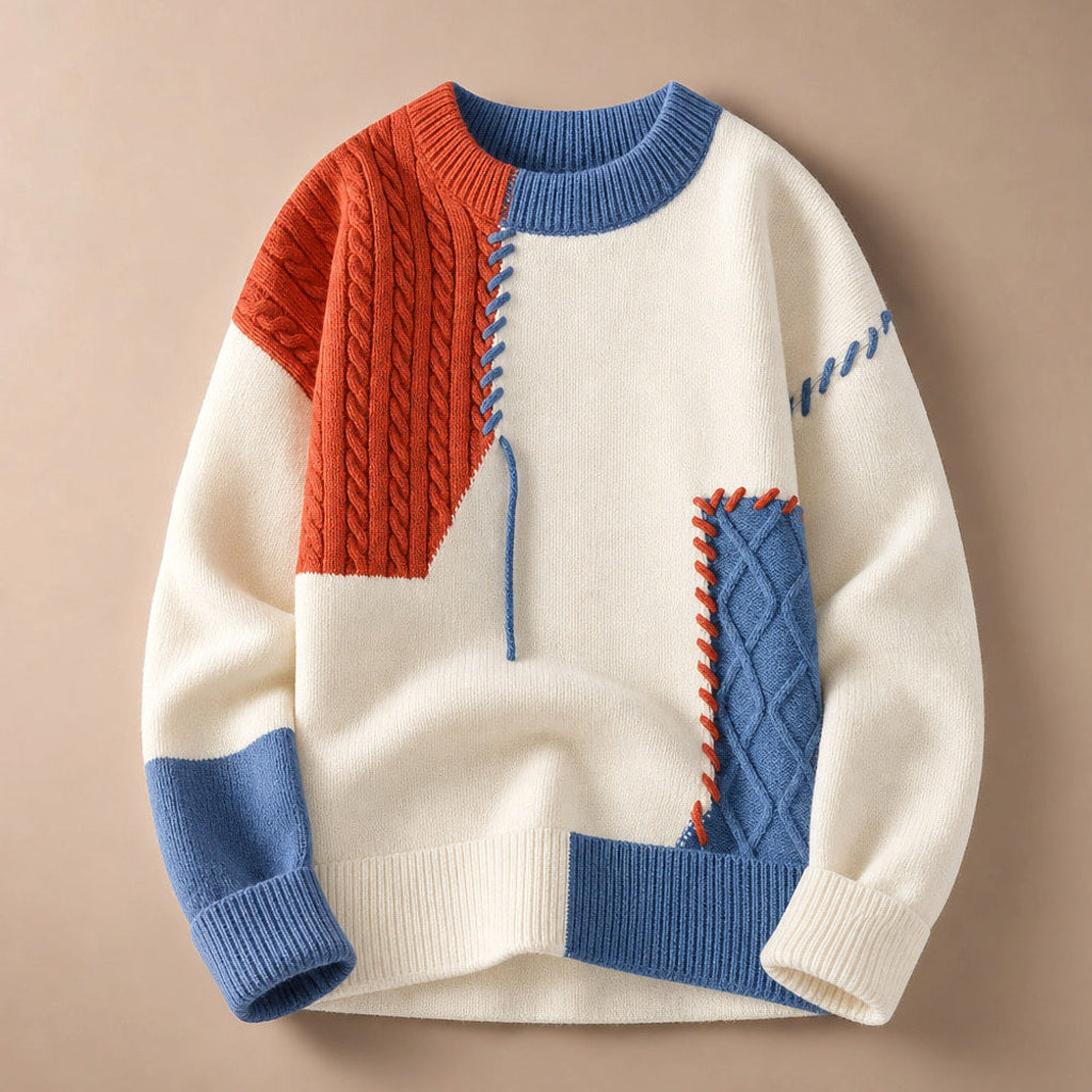 Günter | Strickpullover Color-Blocking Rundhals Orange – Produktfoto