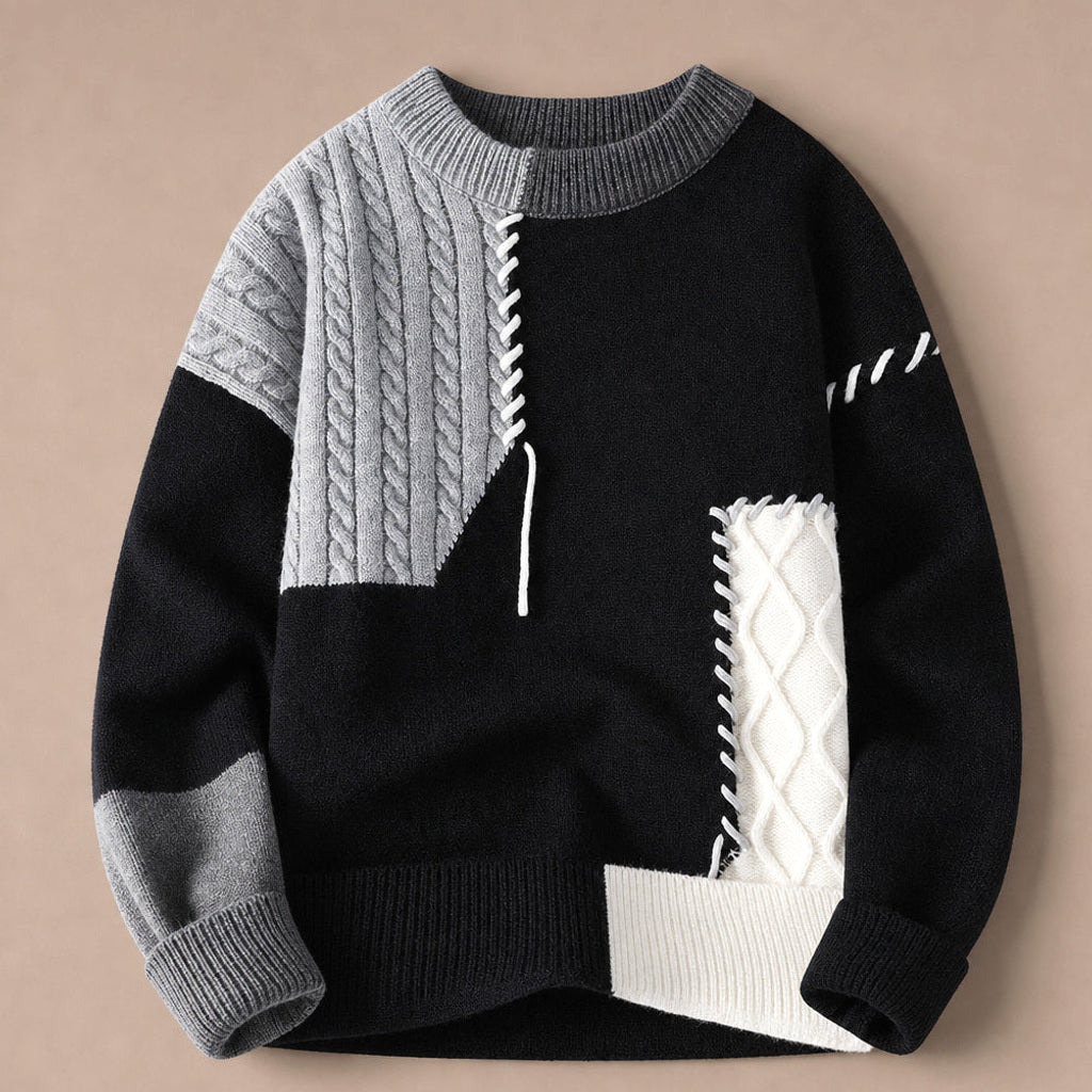 Günter | Strickpullover Color-Blocking Rundhals Schwarz – Produktfoto