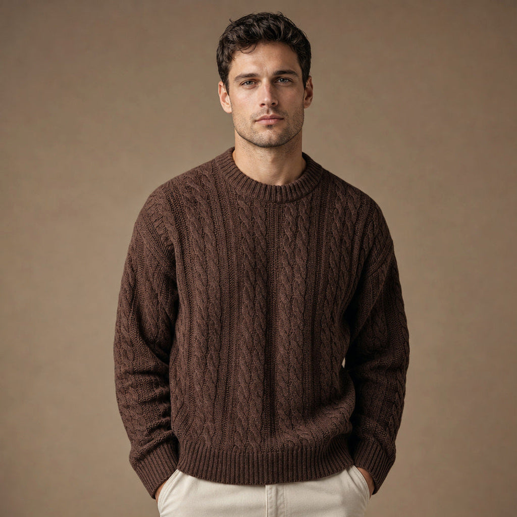 Guntram | Zopfstrick-Pullover Grobstrick Braun – Produktfoto