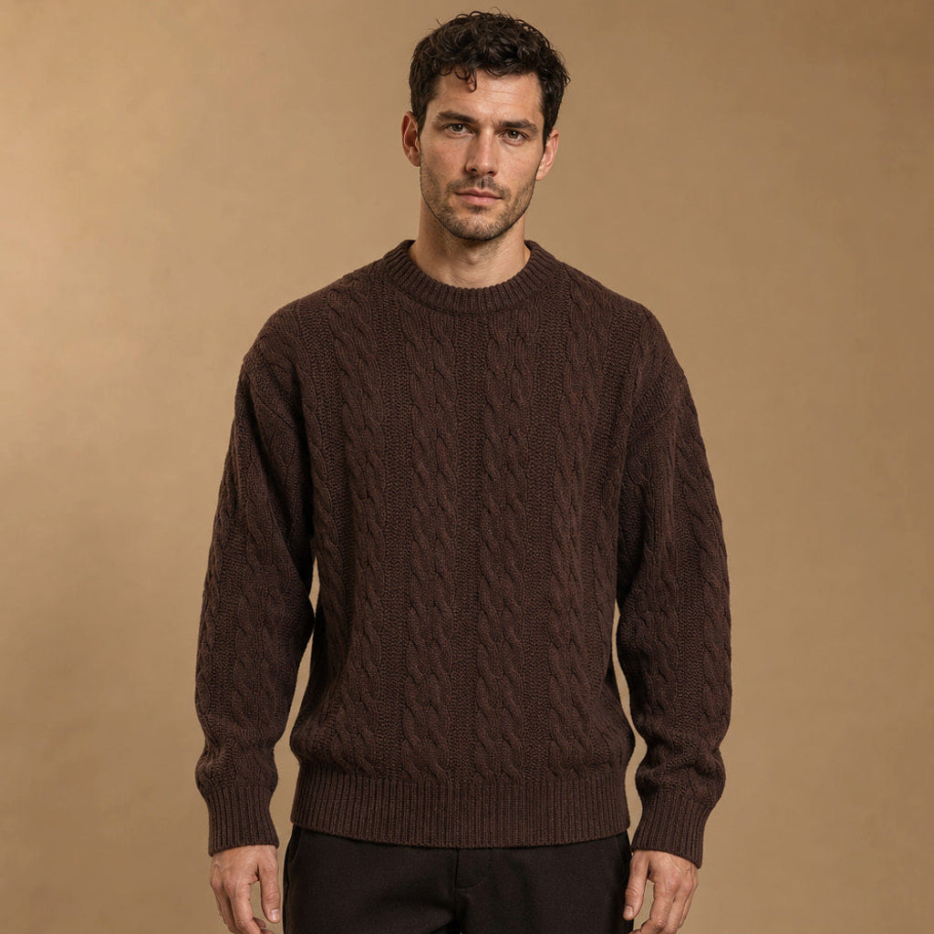 Guntram | Zopfstrick-Pullover Grobstrick in Braun – Premium Editorial