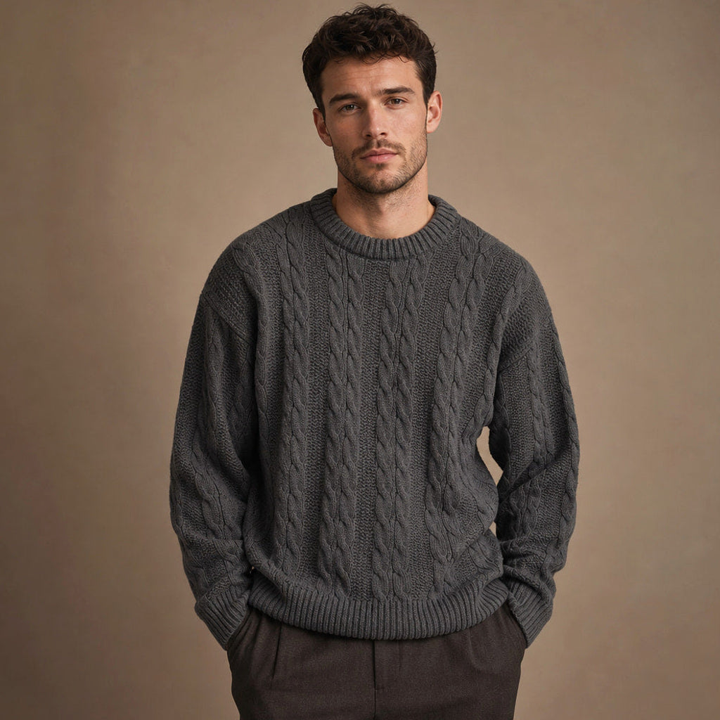 Guntram | Zopfstrick-Pullover Grobstrick Graphitgrau – Produktfoto