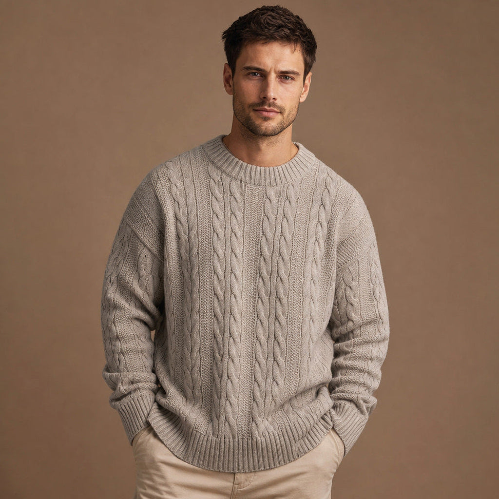 Guntram | Zopfstrick-Pullover Grobstrick Grau – Produktfoto