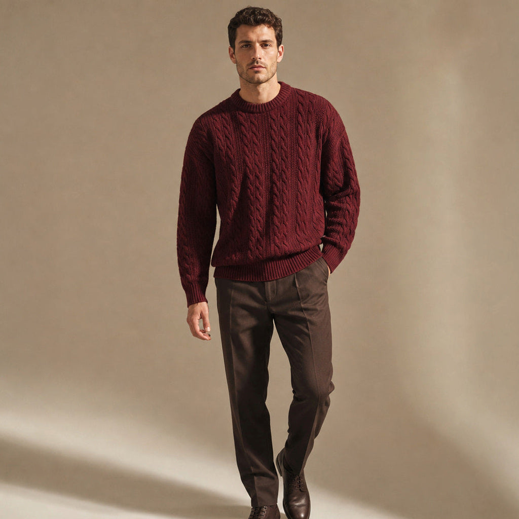 Guntram | Zopfstrick-Pullover Grobstrick Bordeaux – Seitenansicht