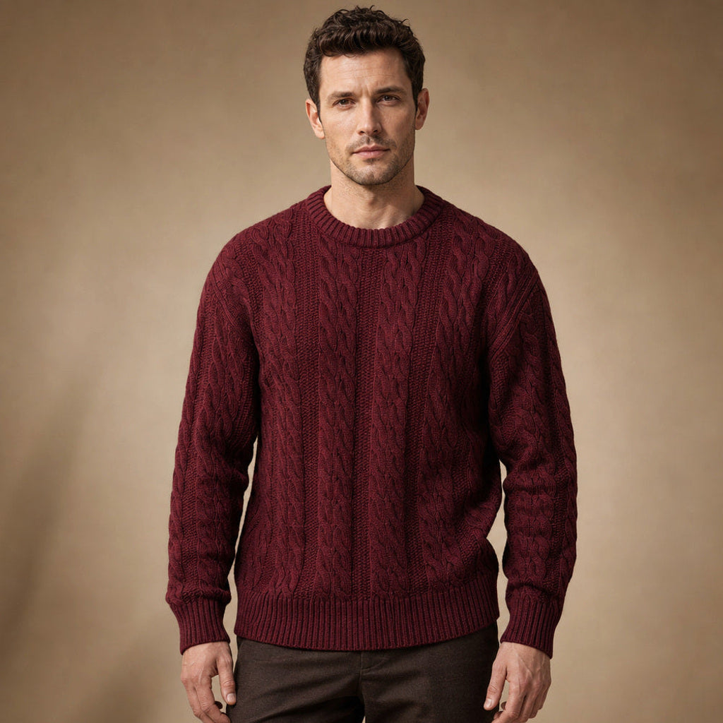 Guntram | Zopfstrick-Pullover Grobstrick in Bordeaux – Premium Editorial