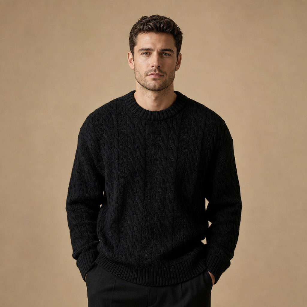 Guntram | Zopfstrick-Pullover Grobstrick Schwarz – Produktfoto