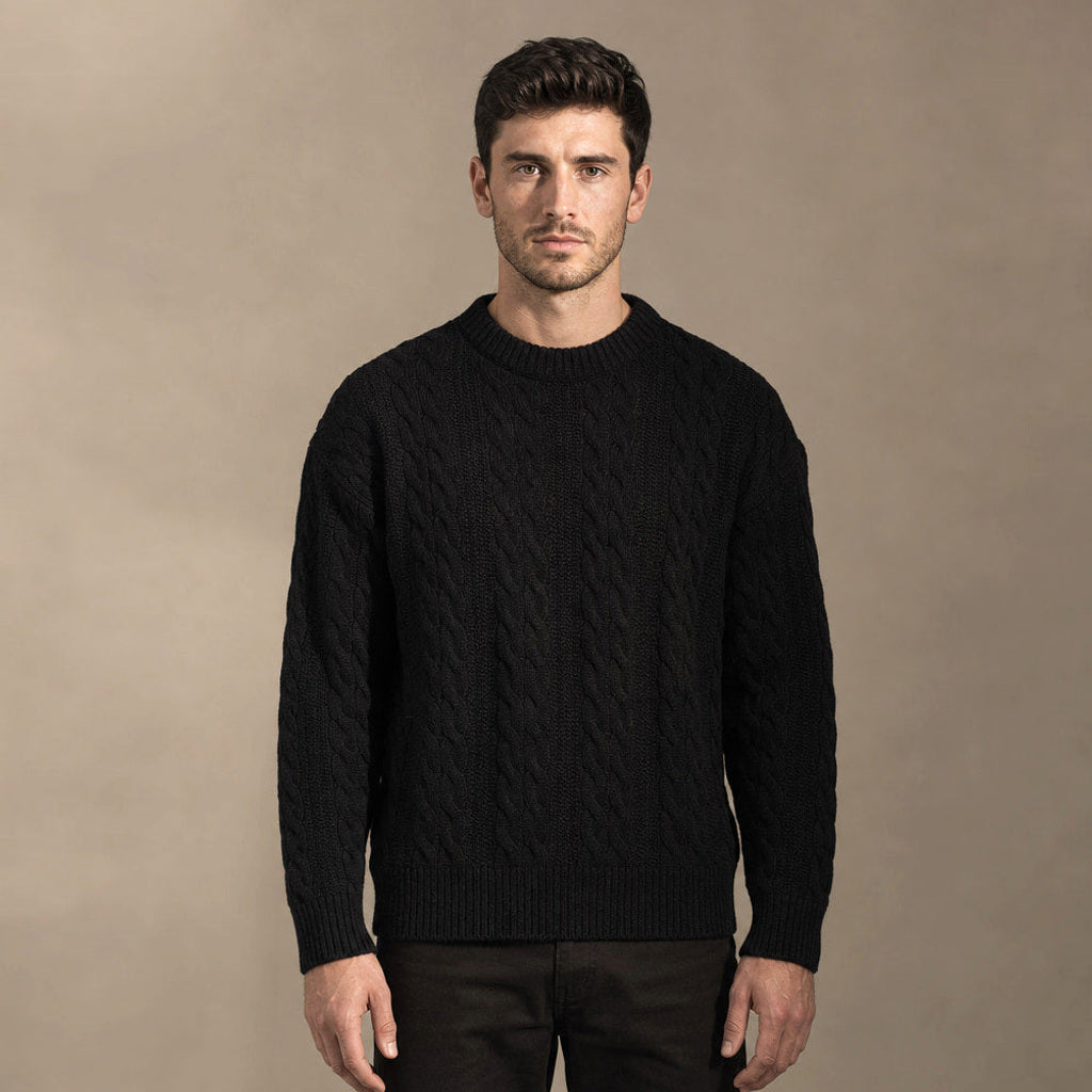 Guntram | Zopfstrick-Pullover Grobstrick in Schwarz – Premium Editorial