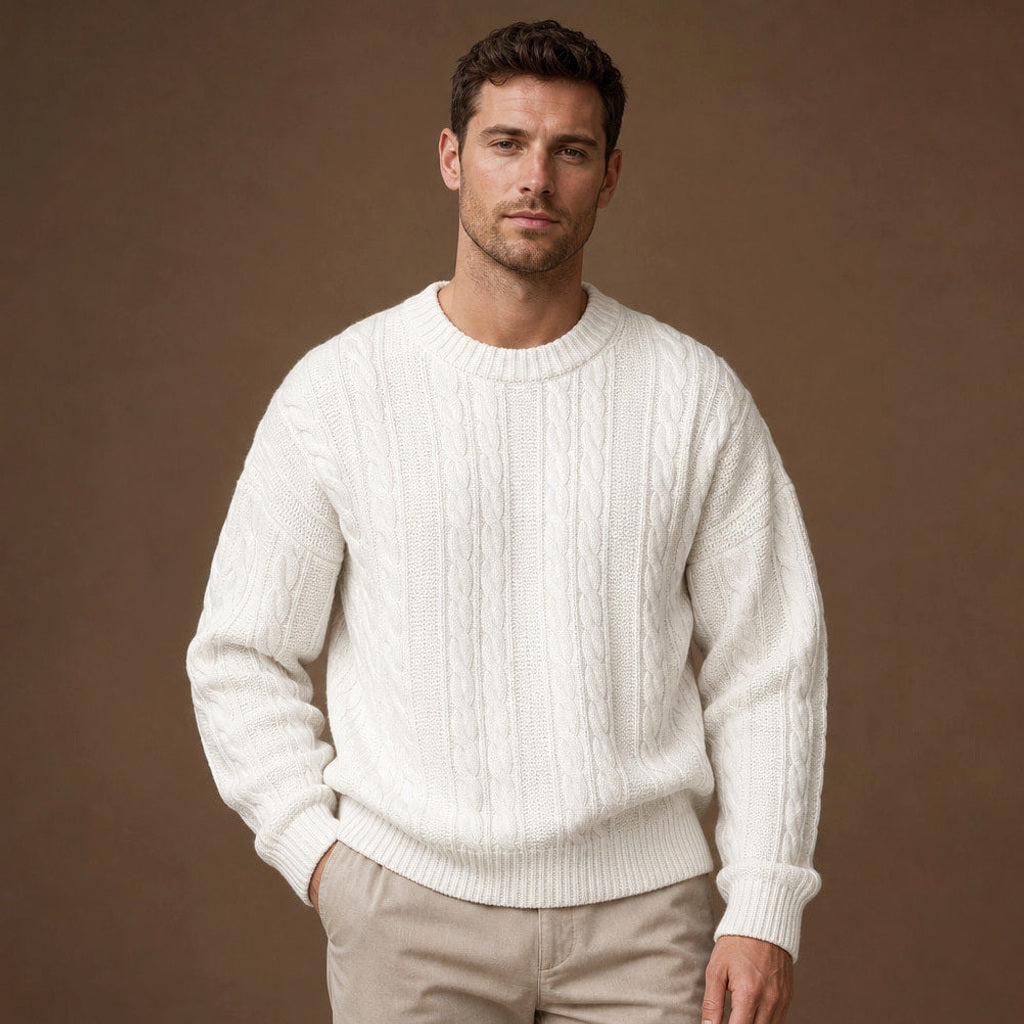 Guntram | Zopfstrick-Pullover Grobstrick Weiß – Produktfoto