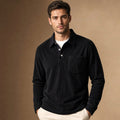 Halvern | Poloshirt Langarm Ripp-Struktur Schwarz – Produktfoto