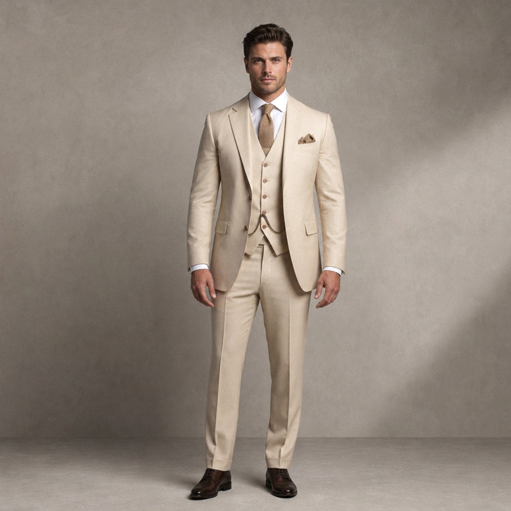 Hartwin | Anzug Dreiteilig Luftgewebe Beige – Produktfoto