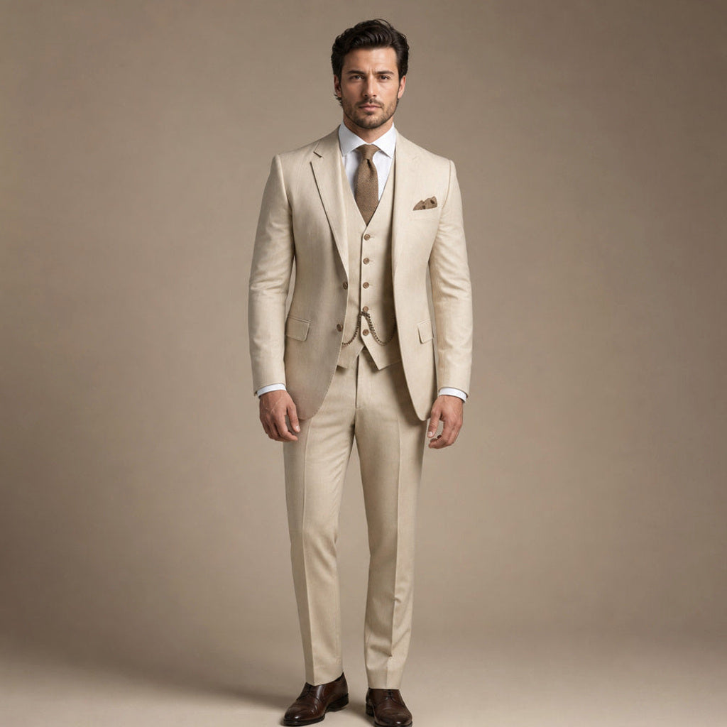 Hartwin | Anzug Dreiteilig Luftgewebe in Beige – Premium Editorial