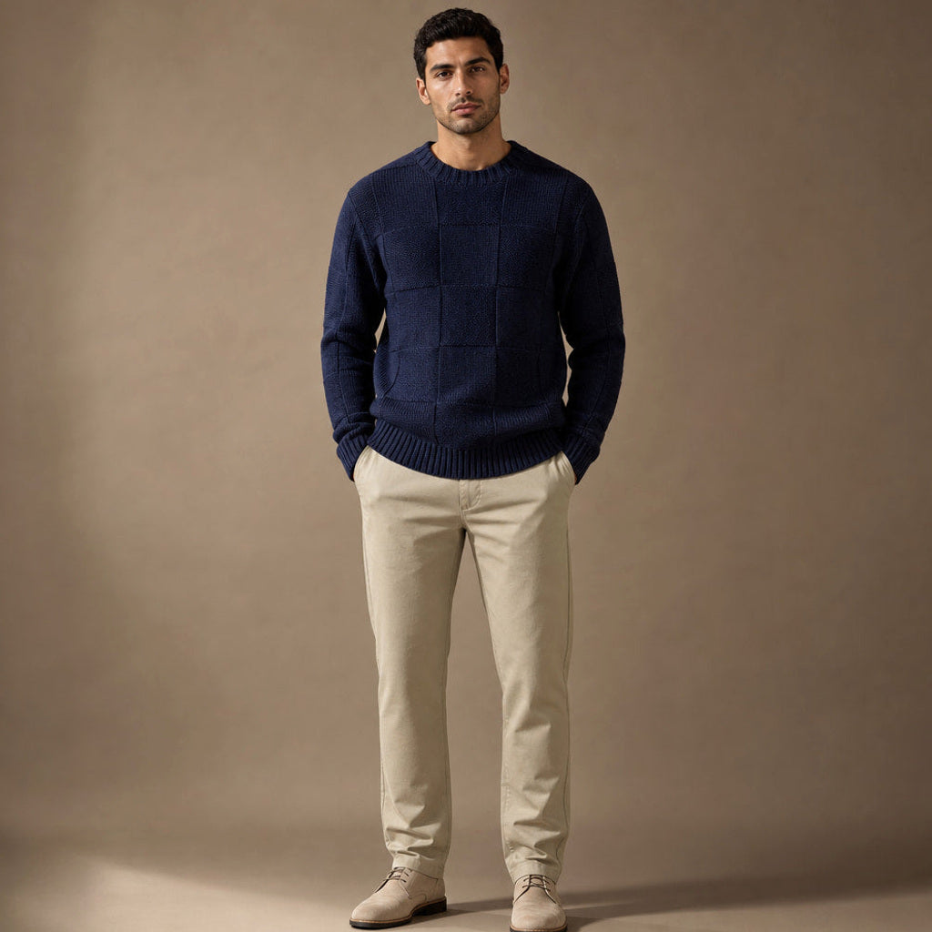 Heilmar | Strickset Struktur Marineblau – Premium Editorial