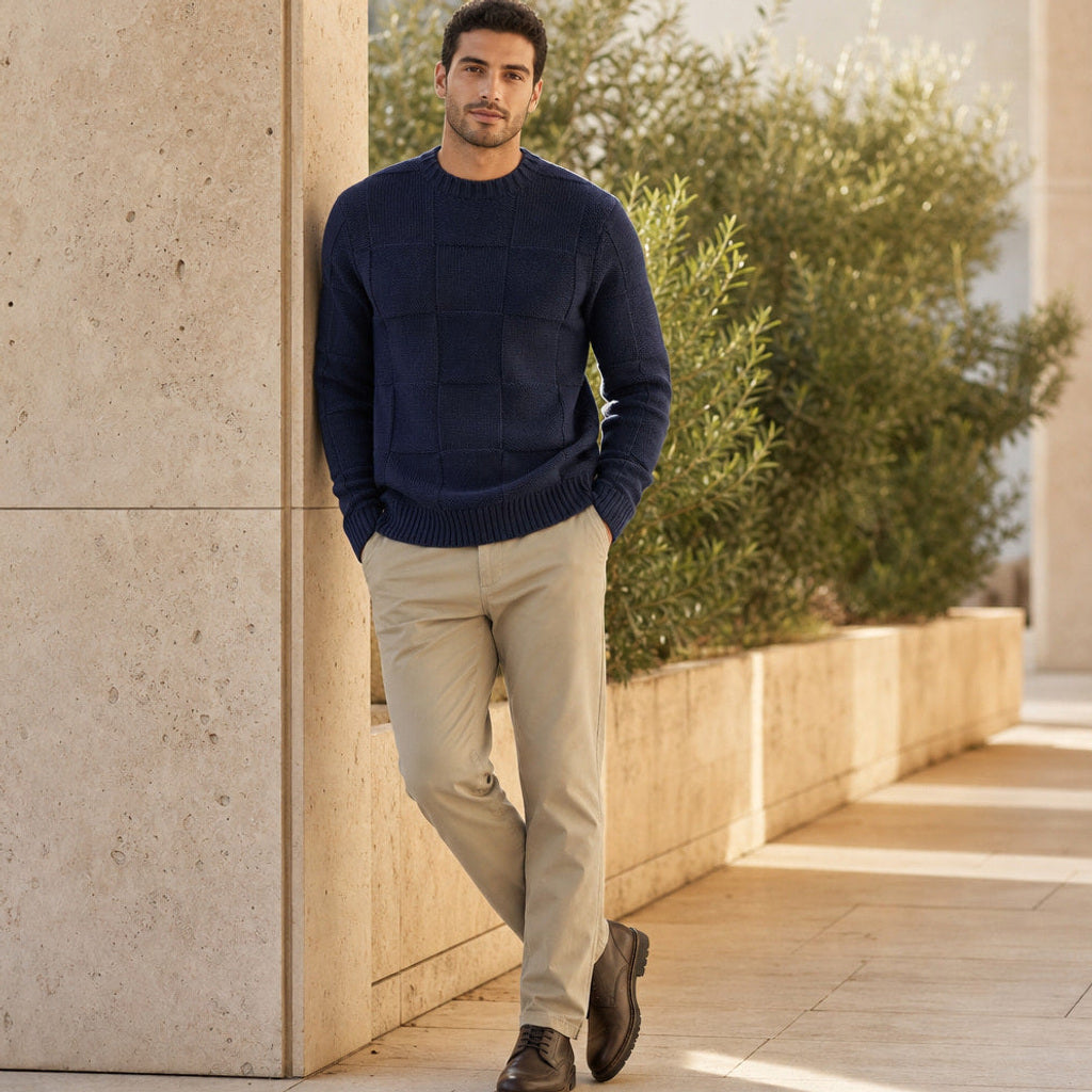 Heilmar | Strickset Struktur Marineblau – Gestyltes Editorial-Foto