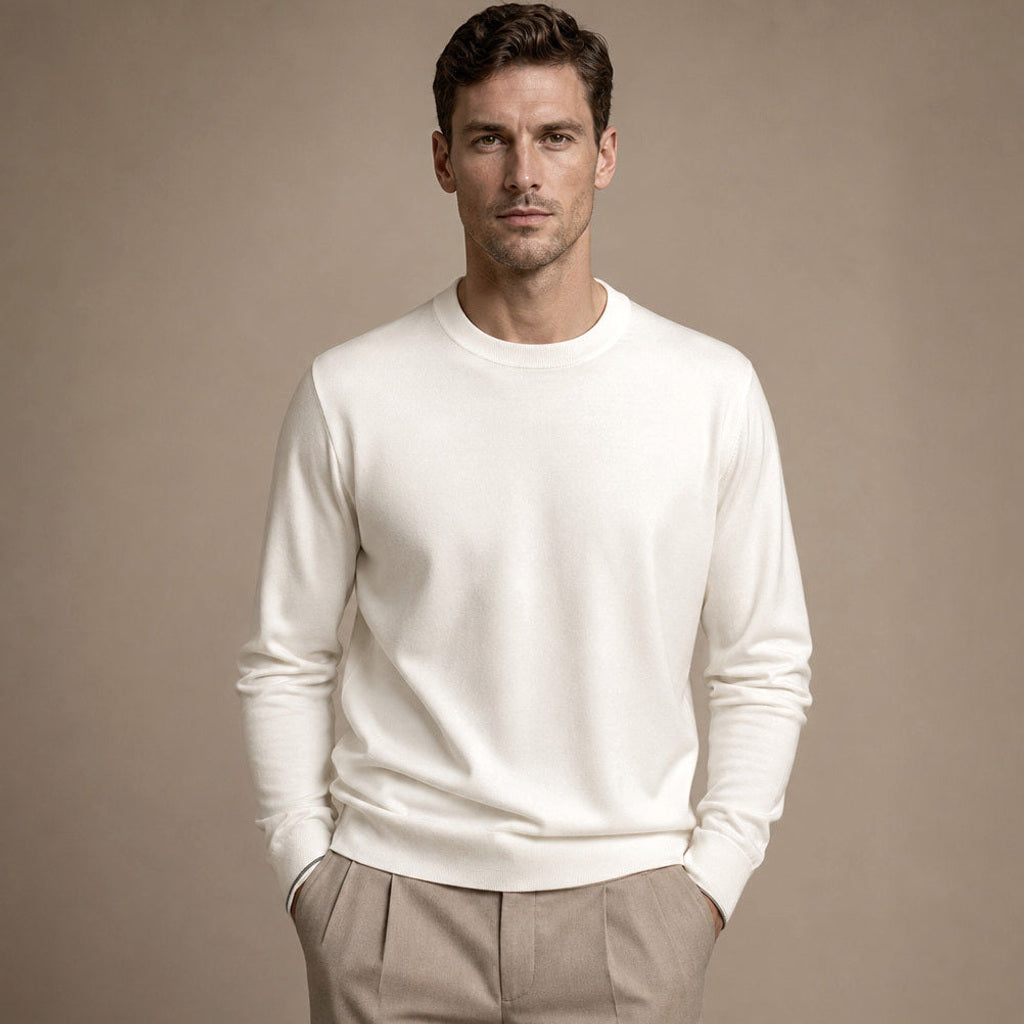 Helmut | Feinstrick-Pullover Baumwolle-Seide Elfenbein – Produktfoto