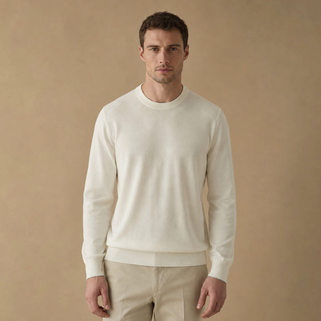 Helmut | Feinstrick-Pullover Baumwolle-Seide in Elfenbein – Premium Editorial