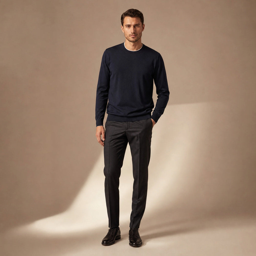 Helmut | Feinstrick-Pullover Baumwolle-Seide – Gesamtlook