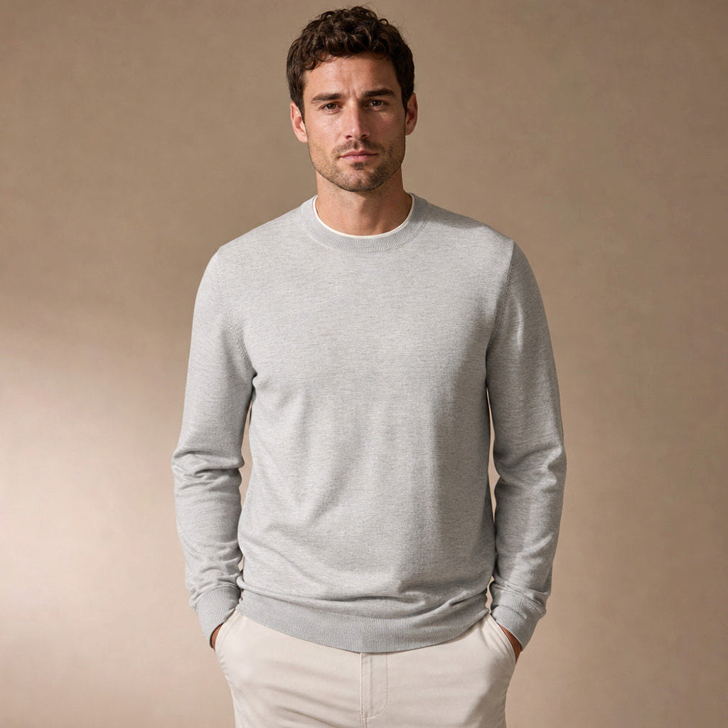 Helmut | Feinstrick-Pullover Baumwolle-Seide Hellgrau – Produktfoto