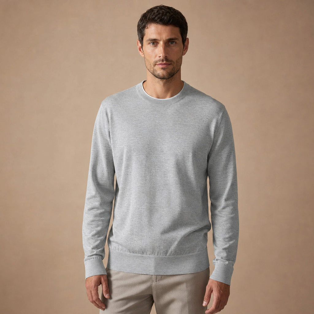 Helmut | Feinstrick-Pullover Baumwolle-Seide in Hellgrau – Premium Editorial