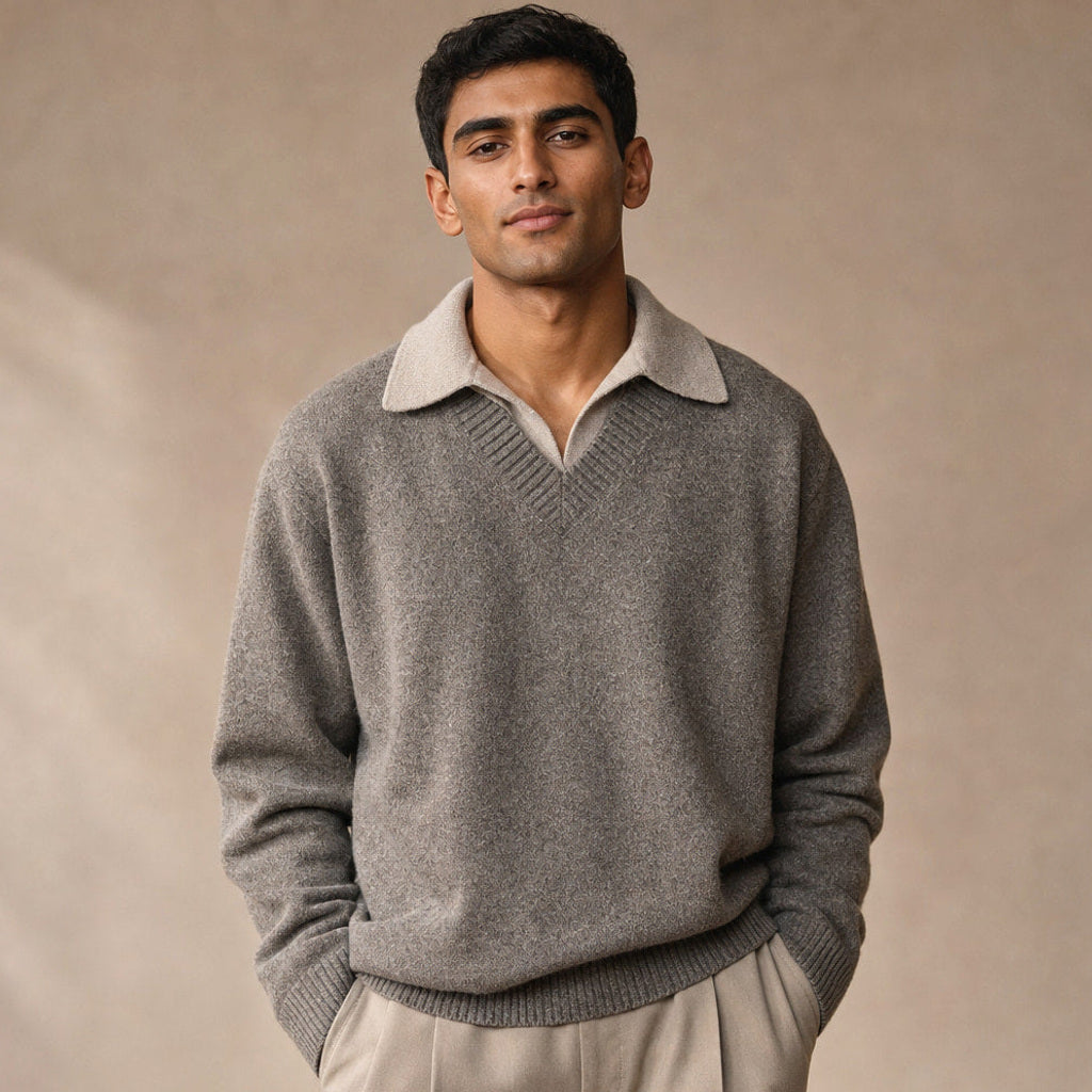 Ingmar | Pullover über Hemd mit V-Ausschnitt Taupe – Produktfoto