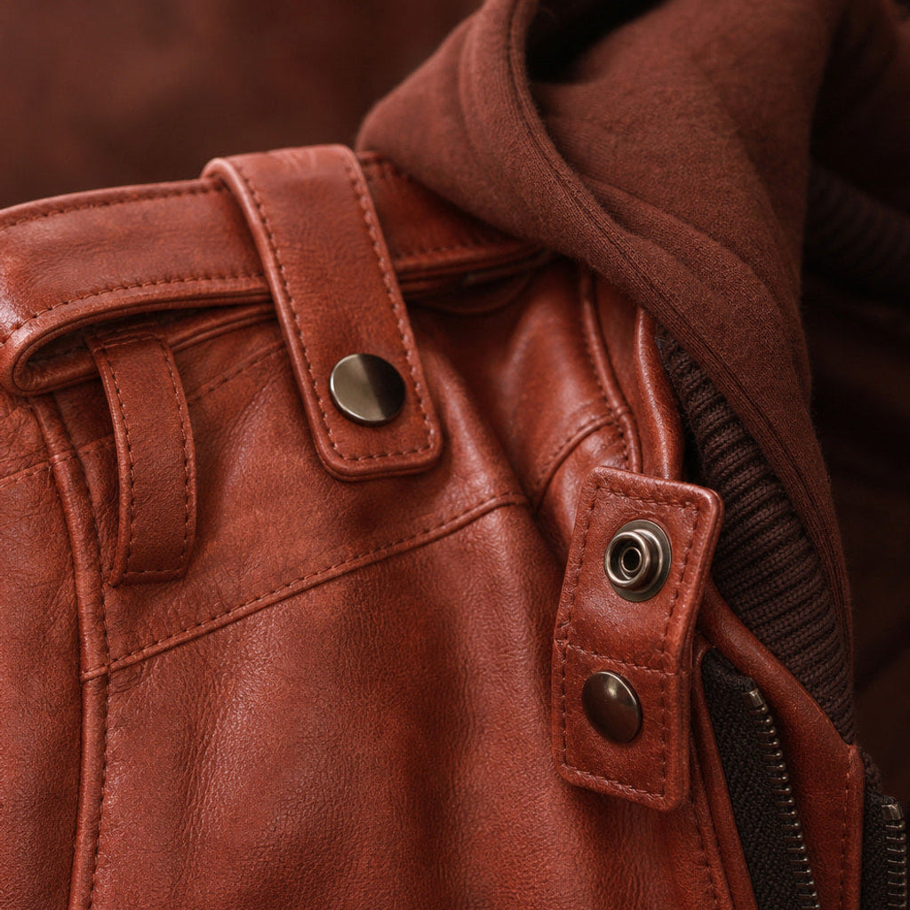 Ingo | Lederjacke Abnehmbare Kapuze Braun – Produktfoto