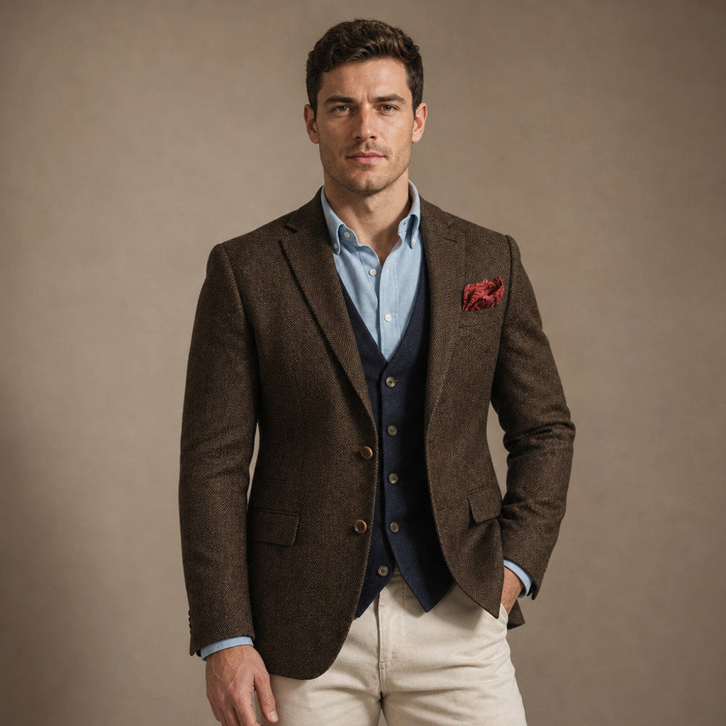 Ivar | Blazer Fischgrat Tailored Fit in Braun – Premium Editorial
