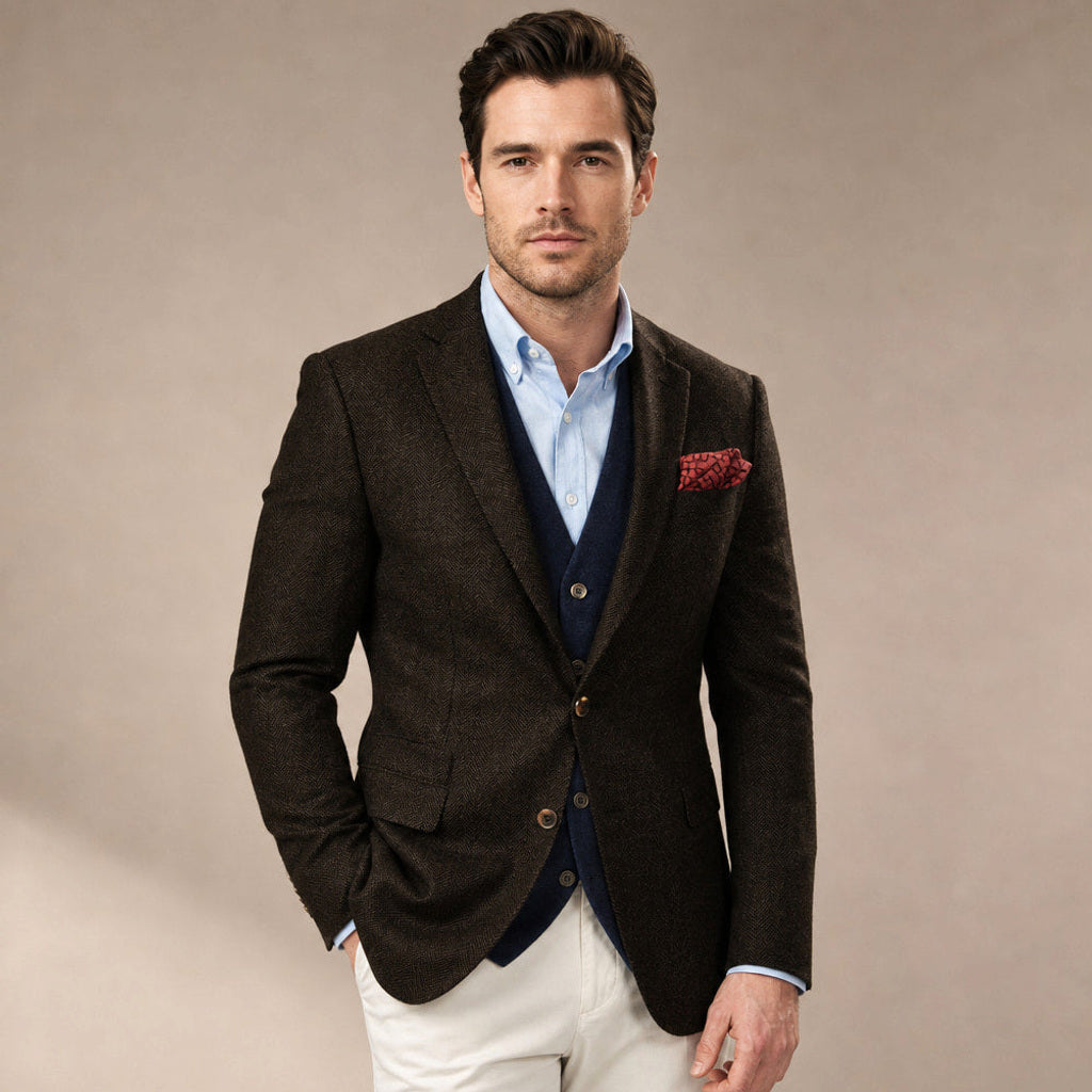 Ivar | Blazer Fischgrat Tailored Fit in Kaffeebraun – Premium Editorial