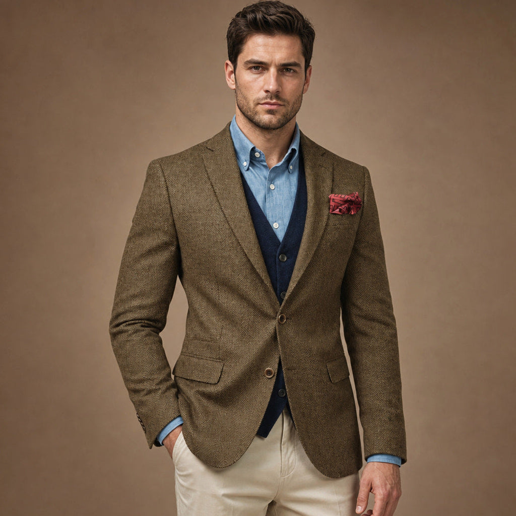 Ivar | Blazer Fischgrat Tailored Fit in Khaki – Premium Editorial