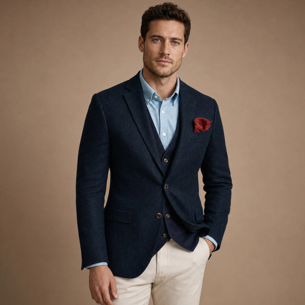 Ivar | Blazer Fischgrat Tailored Fit in Navy – Premium Editorial
