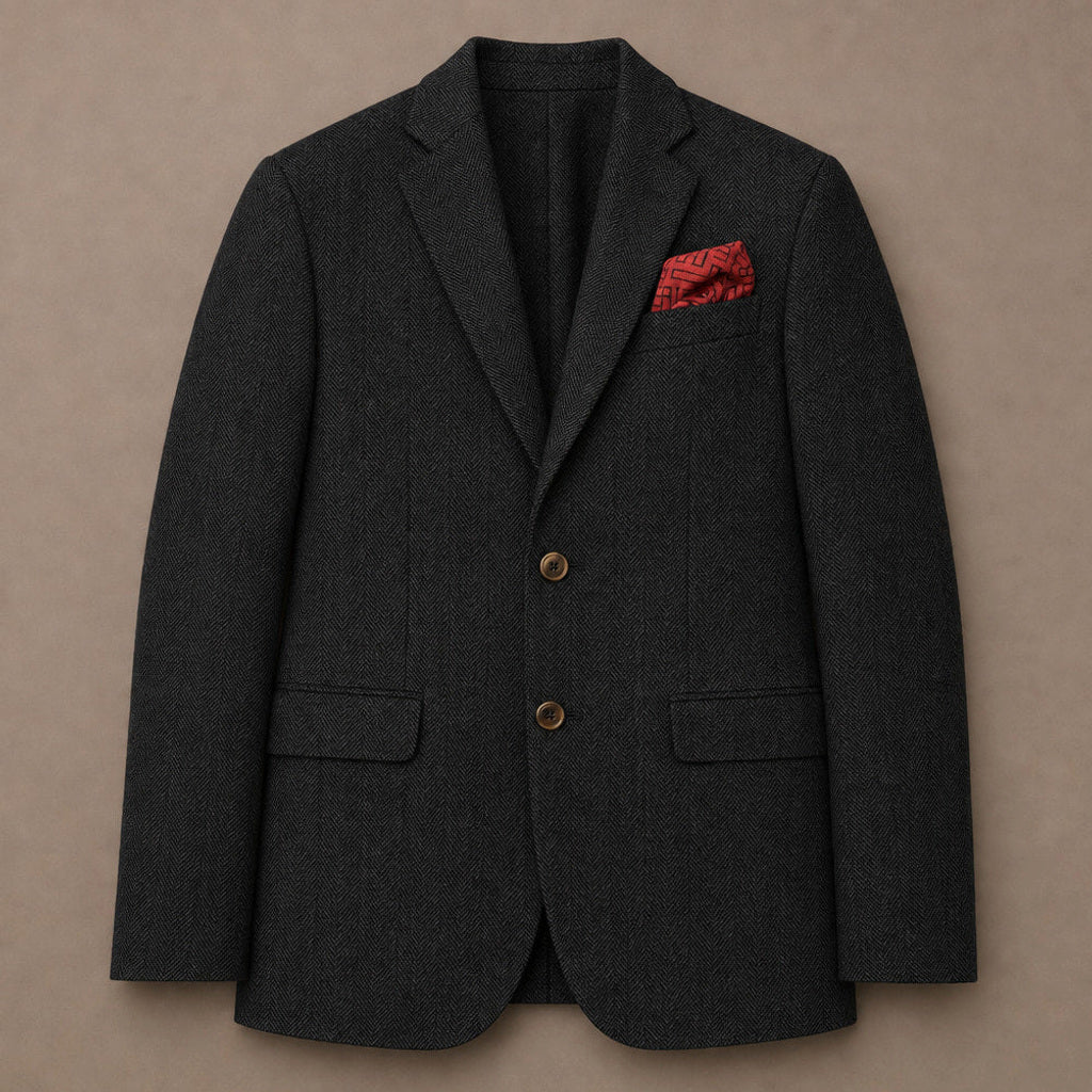 Ivar | Blazer Fischgrat Tailored Fit Schwarz – Flatlay-Produktfoto
