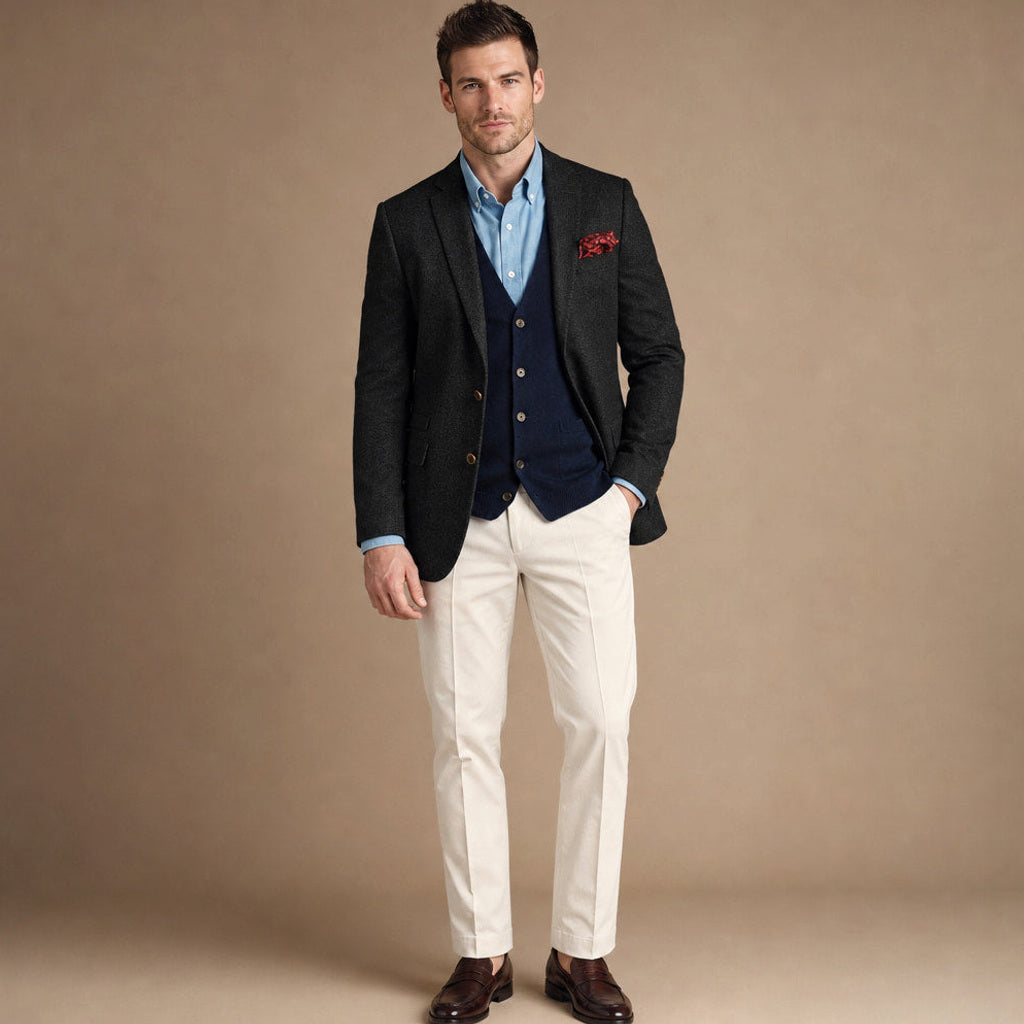 Ivar | Blazer Fischgrat Tailored Fit Schwarz – Gesamtlook