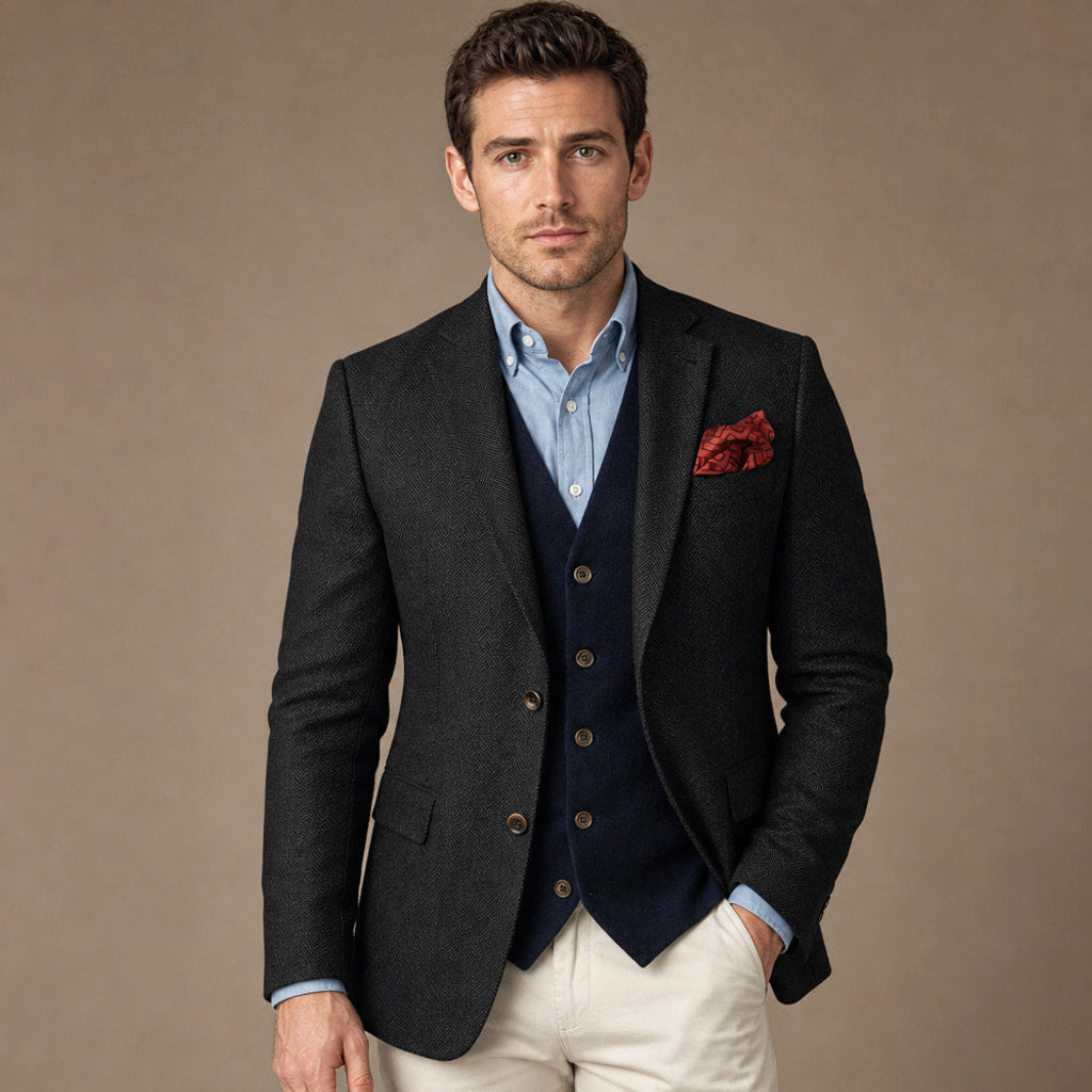Ivar | Blazer Fischgrat Tailored Fit in Schwarz – Premium Editorial