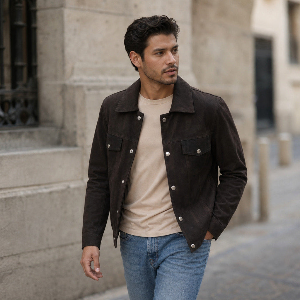 Jochen | Lederjacke Wildleder Braun – Produktfoto