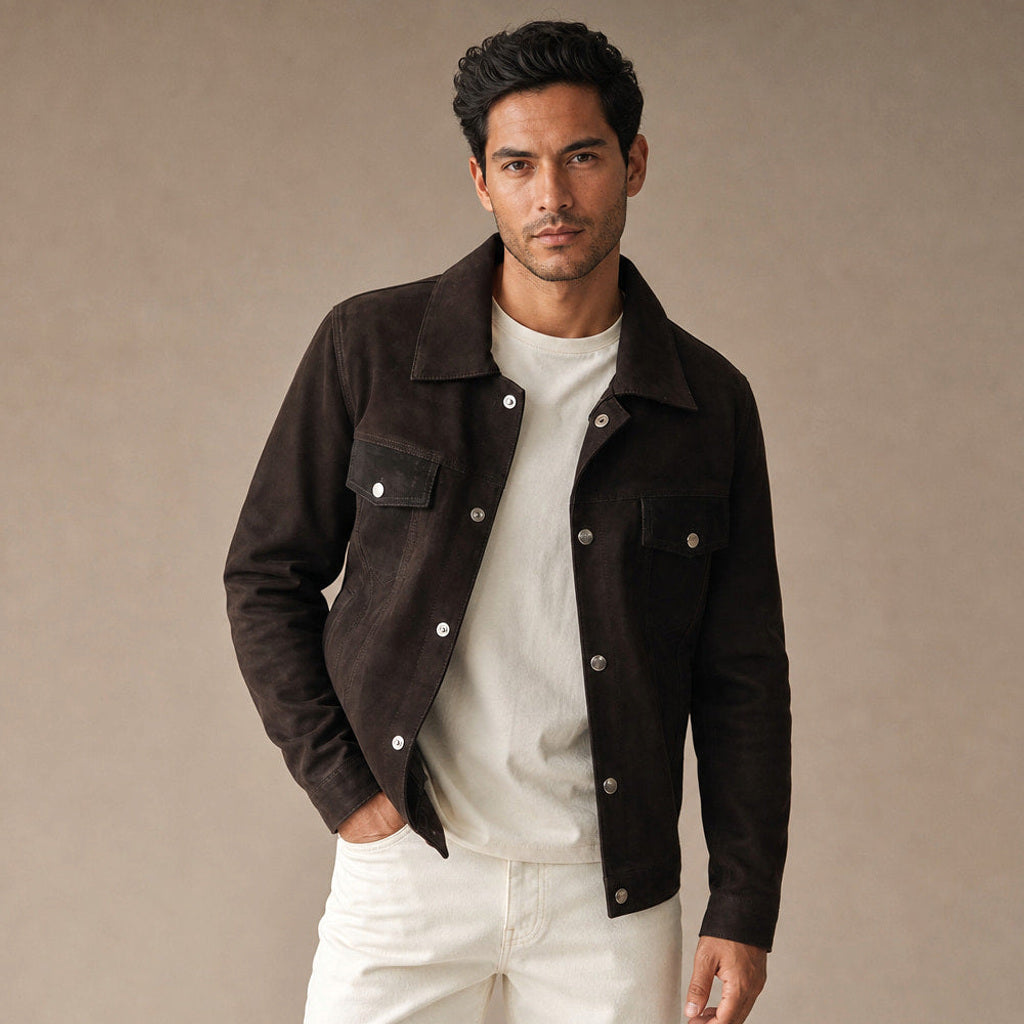 Jochen | Lederjacke Wildleder Braun – Produktfoto